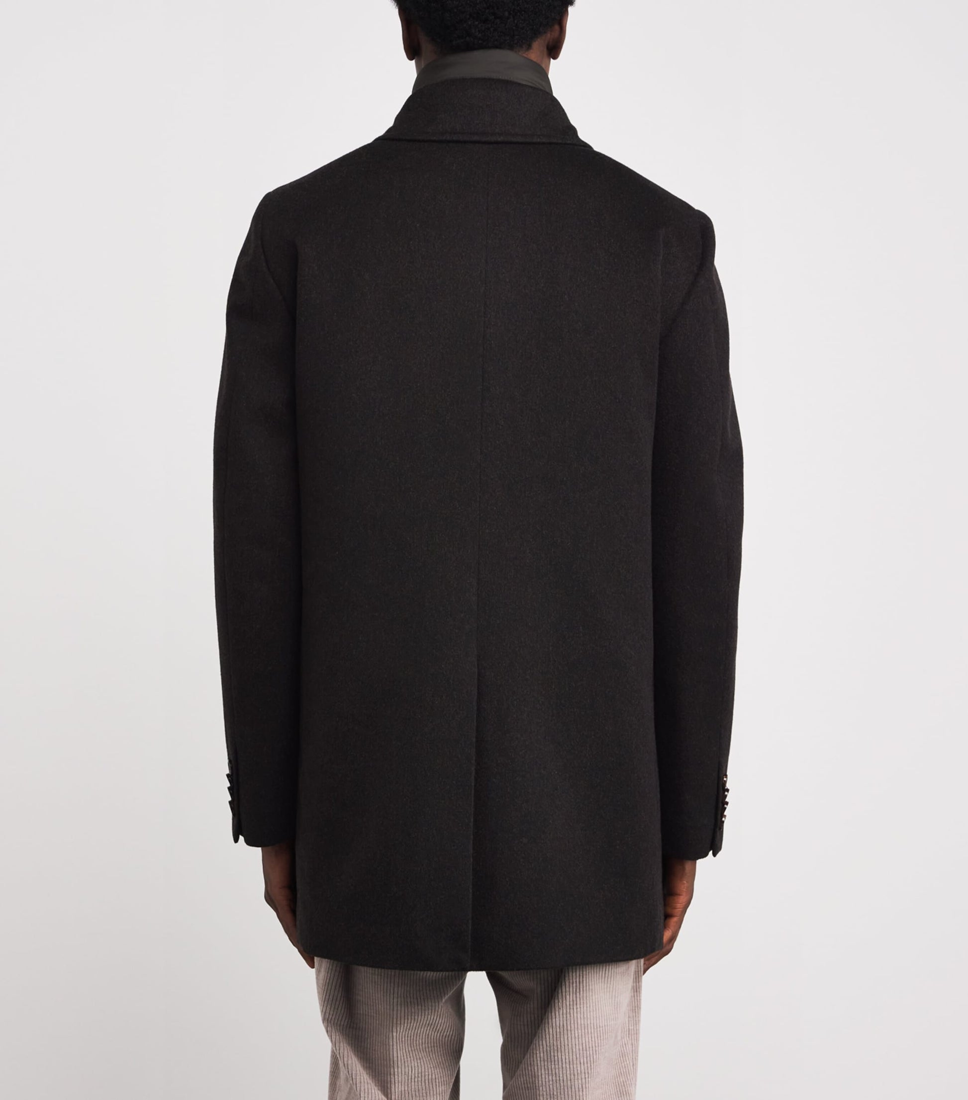 Moorer Grey Wool-Cashmere Fur-Trim Down Overcoat