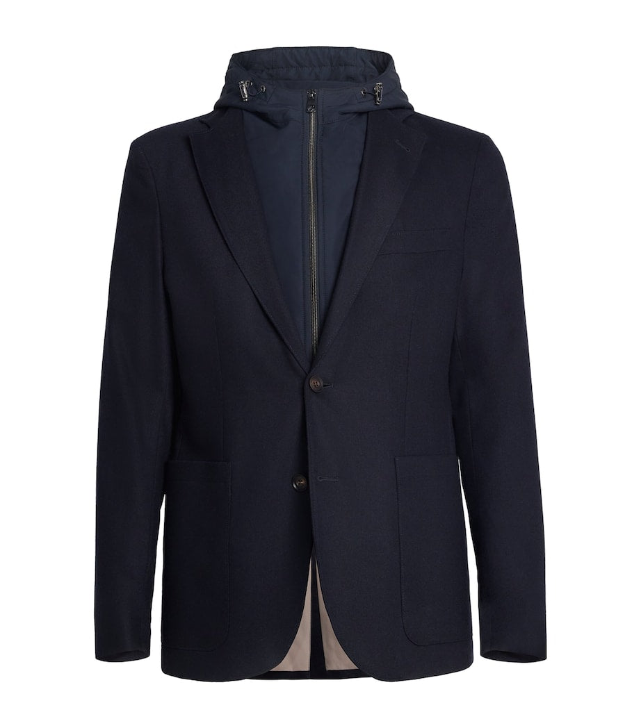 Navy Hooded Wool-Blend Blazer