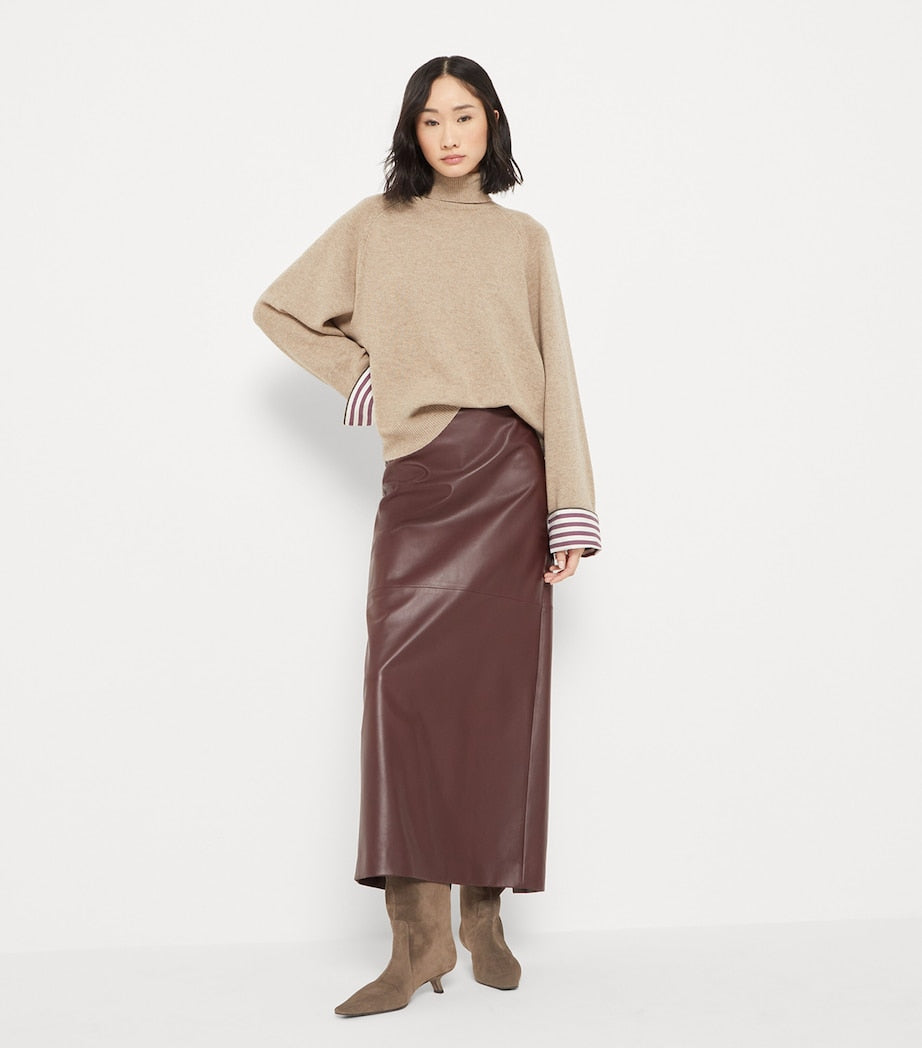 Brunello Cucinelli Red Nappa Leather Column Maxi Skirt