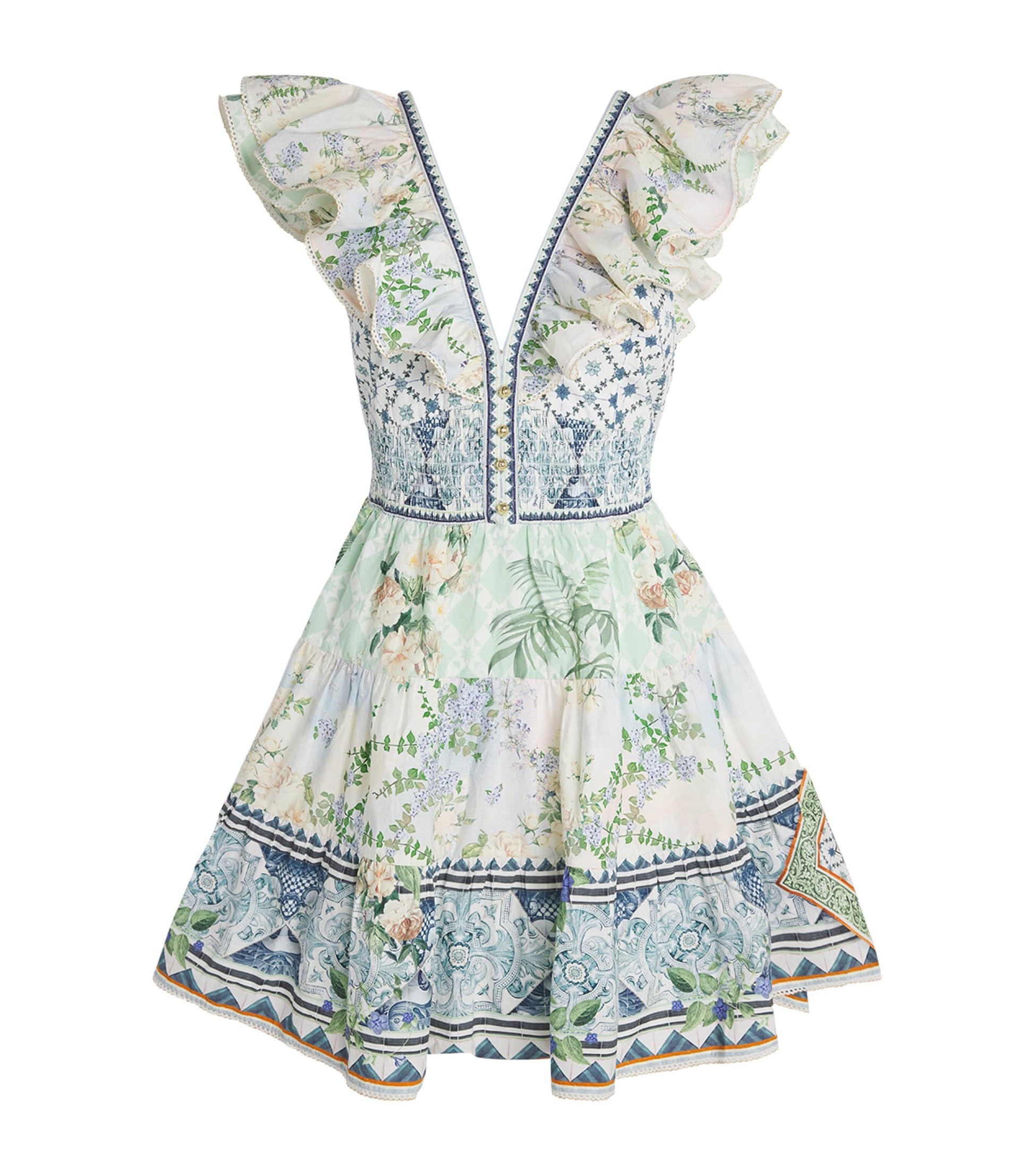 Blue Jardim Party Tiered Mini Dress