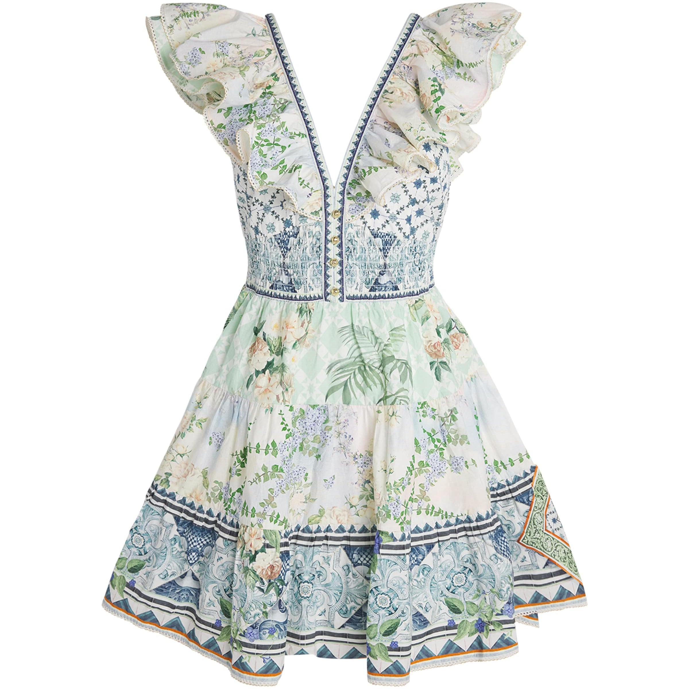 Blue Jardim Party Tiered Mini Dress