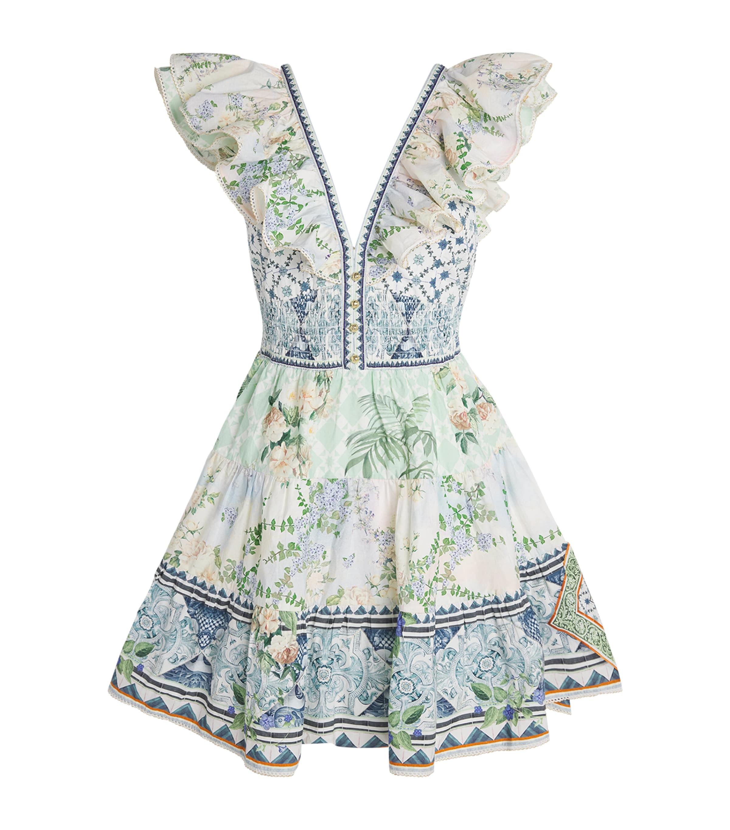 Blue Jardim Party Tiered Mini Dress