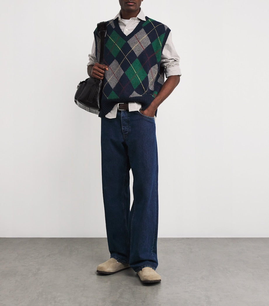 Polo Ralph Lauren Navy Wool-Cotton Big Fit Argyle Sweater Vest