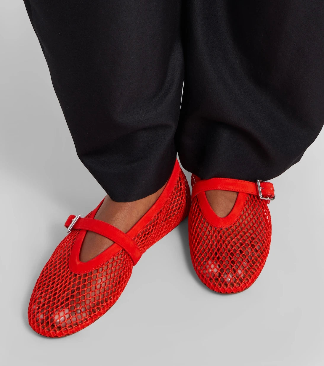 Alaïa - Fishnet leather-trimmed Mary Jane flats