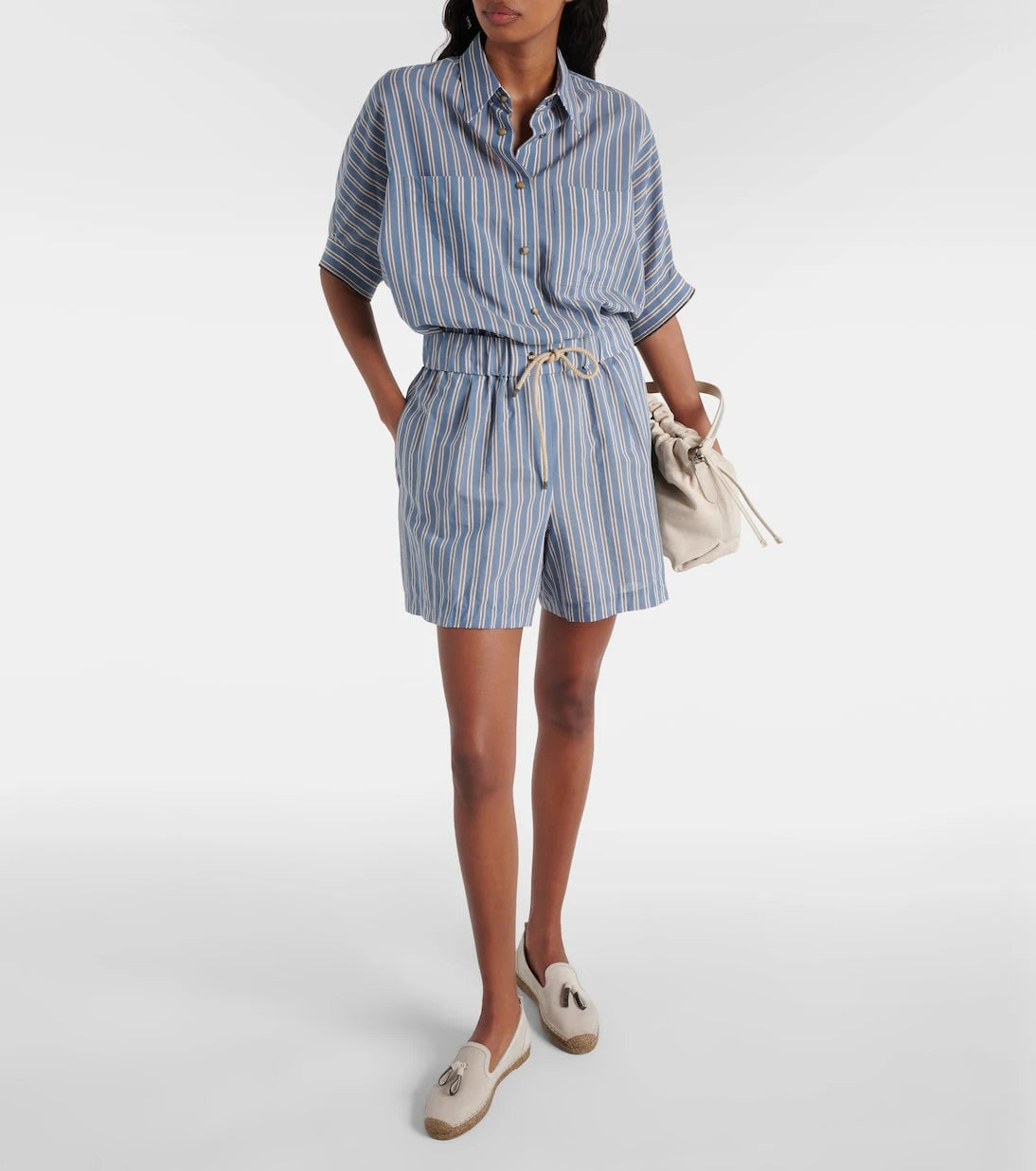 Brunello Cucinelli - Striped cotton and silk shorts