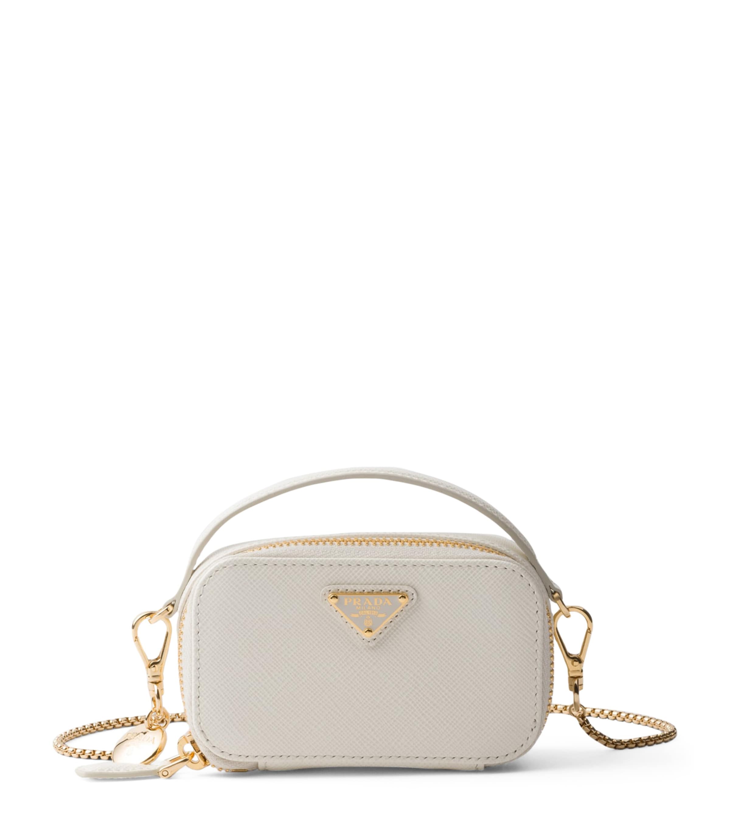 Prada White Saffiano Leather Mini Pouch