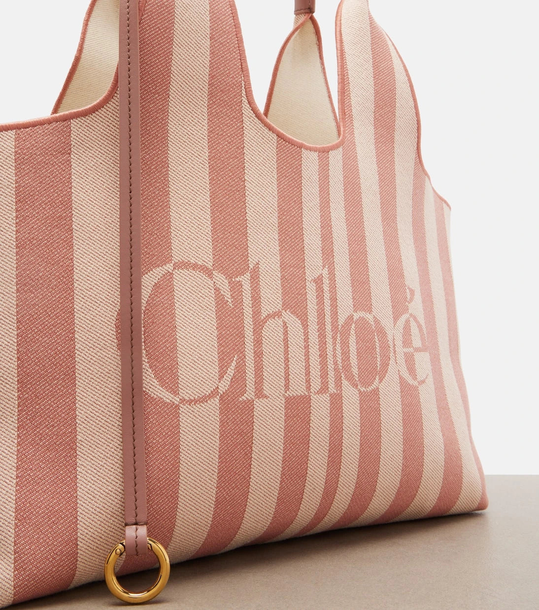 Chloé - Chloé Stripy Large logo canvas tote bag