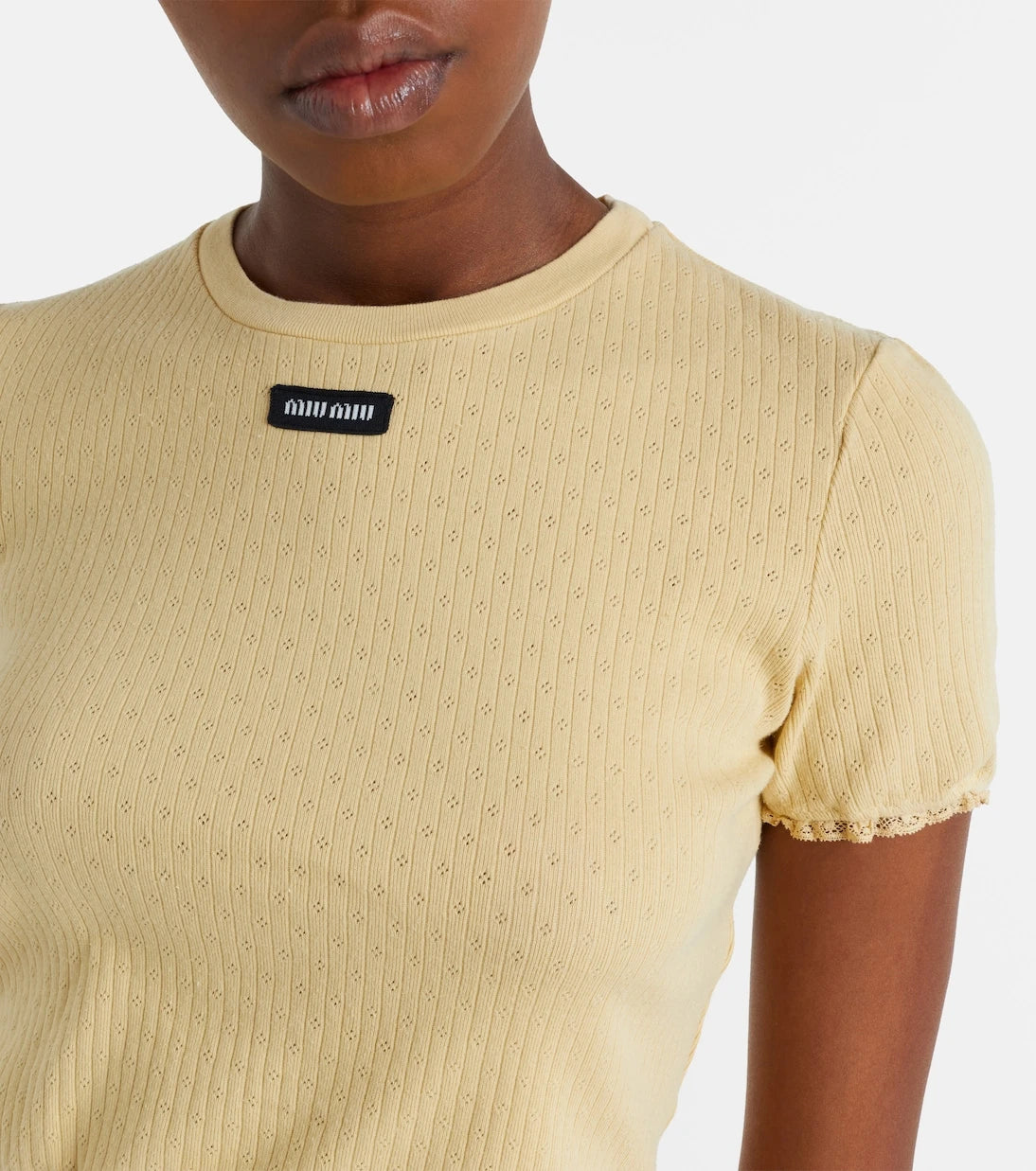 Miu Miu - Lace-trimmed pointelle cotton crop top