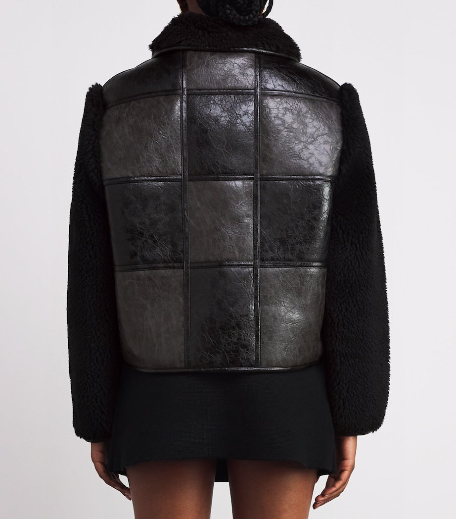 Claudie Pierlot Black Faux Fur-Trim Bomber Jacket