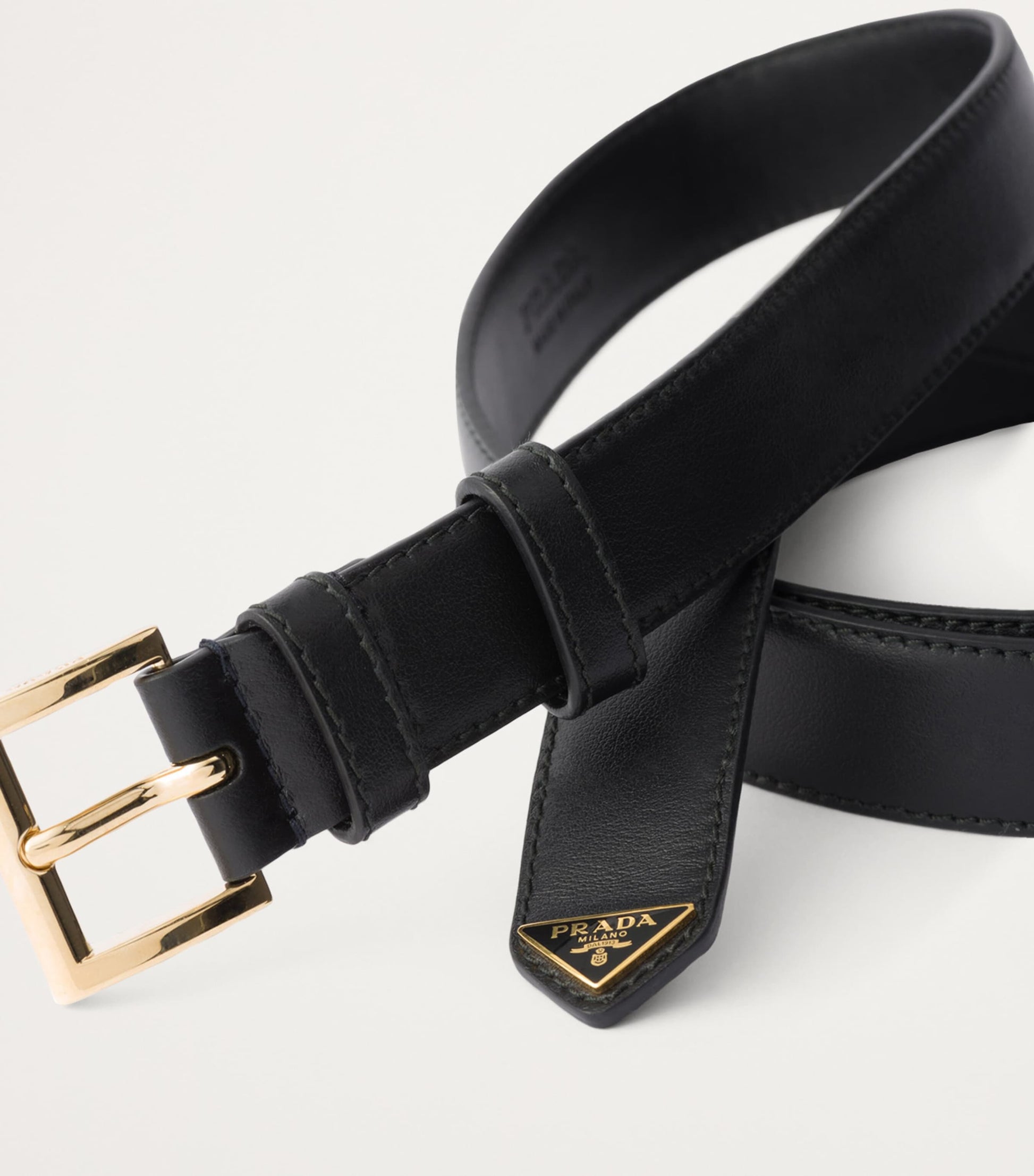 Prada Black Leather Logo Belt