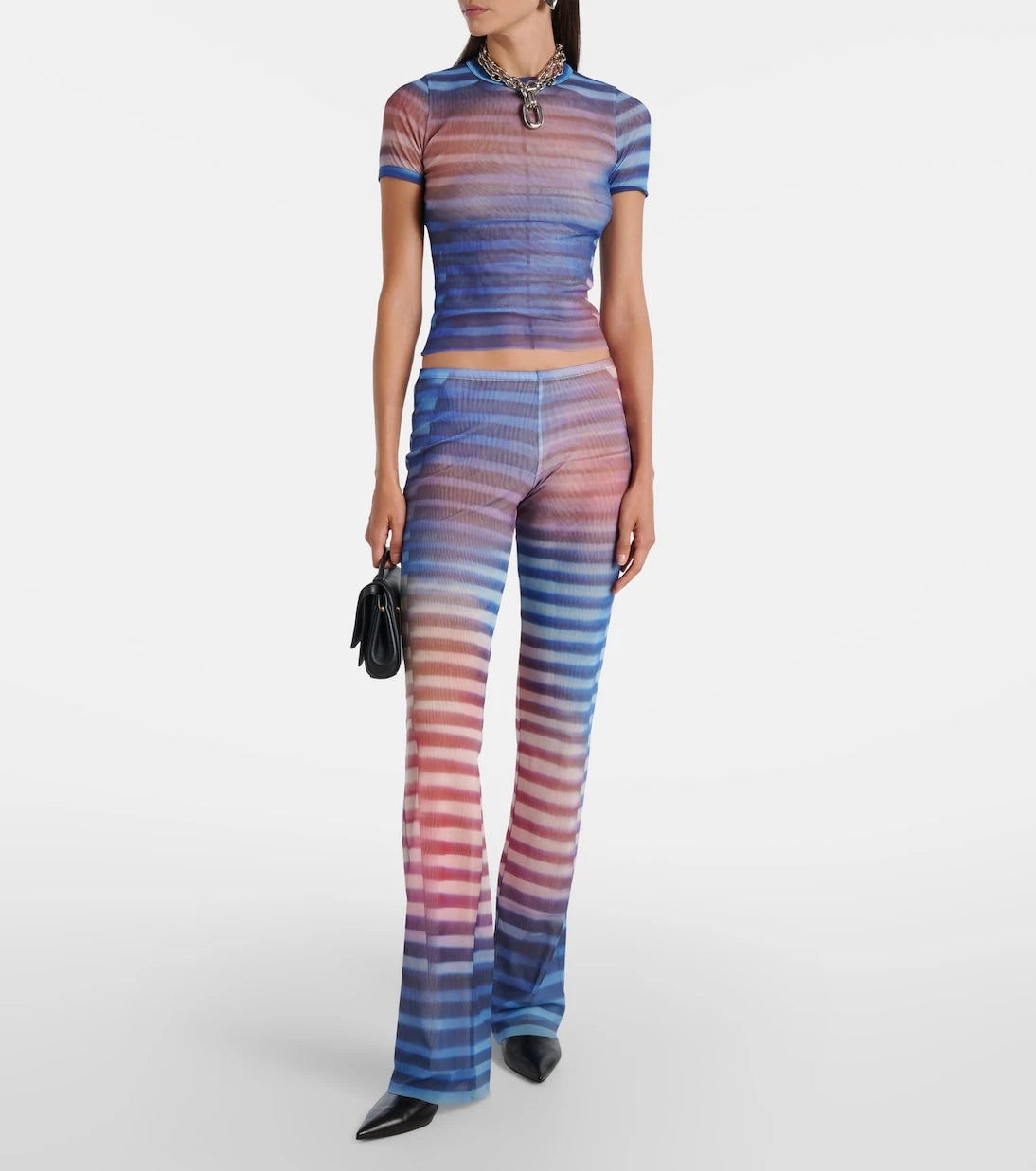 Jean Paul Gaultier - Printed striped mesh flared pants