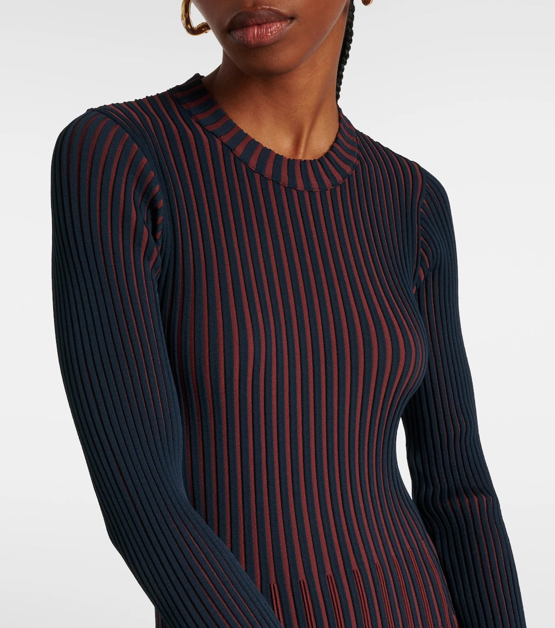 Tod's - Striped pleated ribbed-knit midi dress