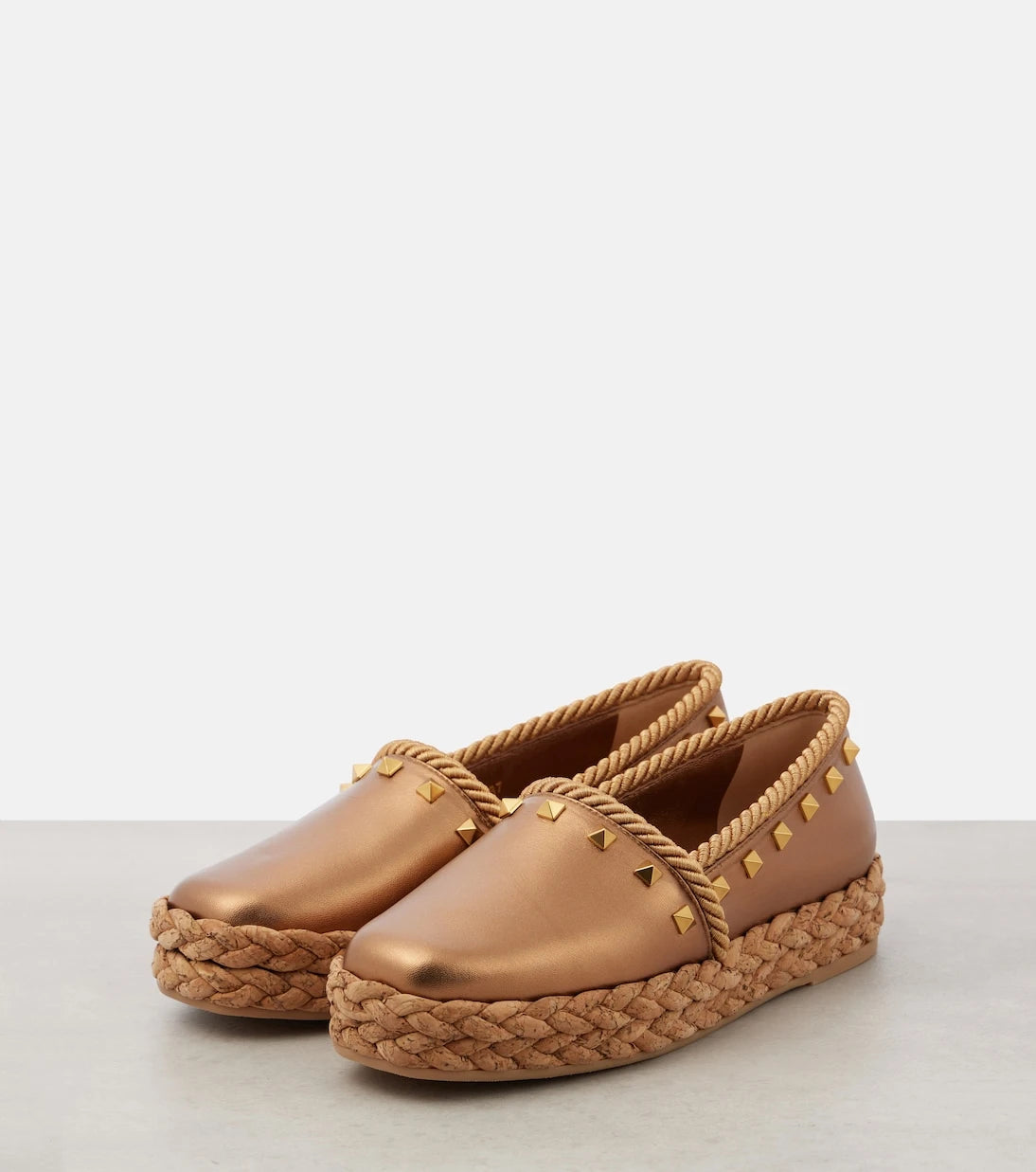 Valentino Garavani - Rockstud metallic leather espadrilles