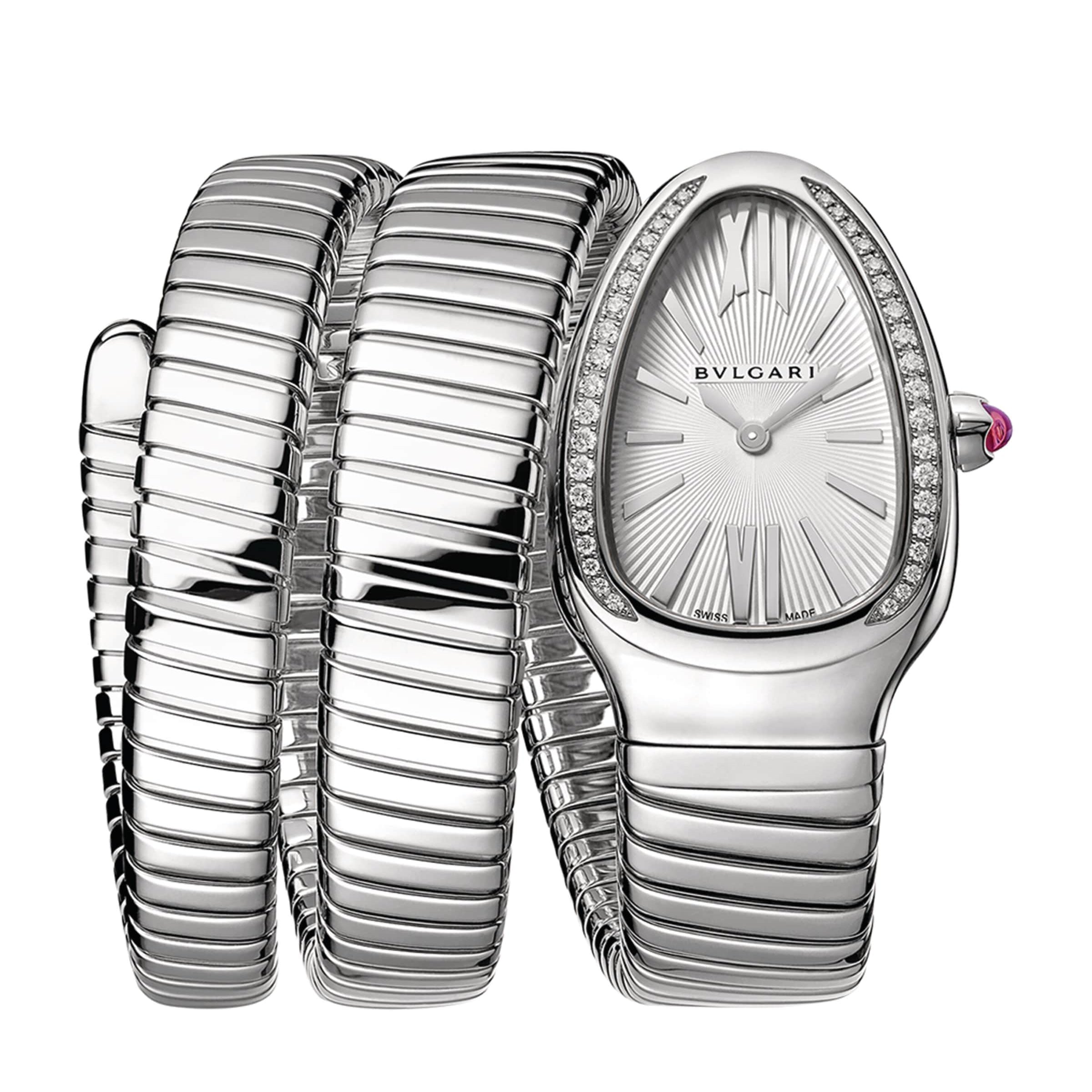 Bvlgari Stainless Steel and Diamond Serpenti Tubogas Watch 35mm