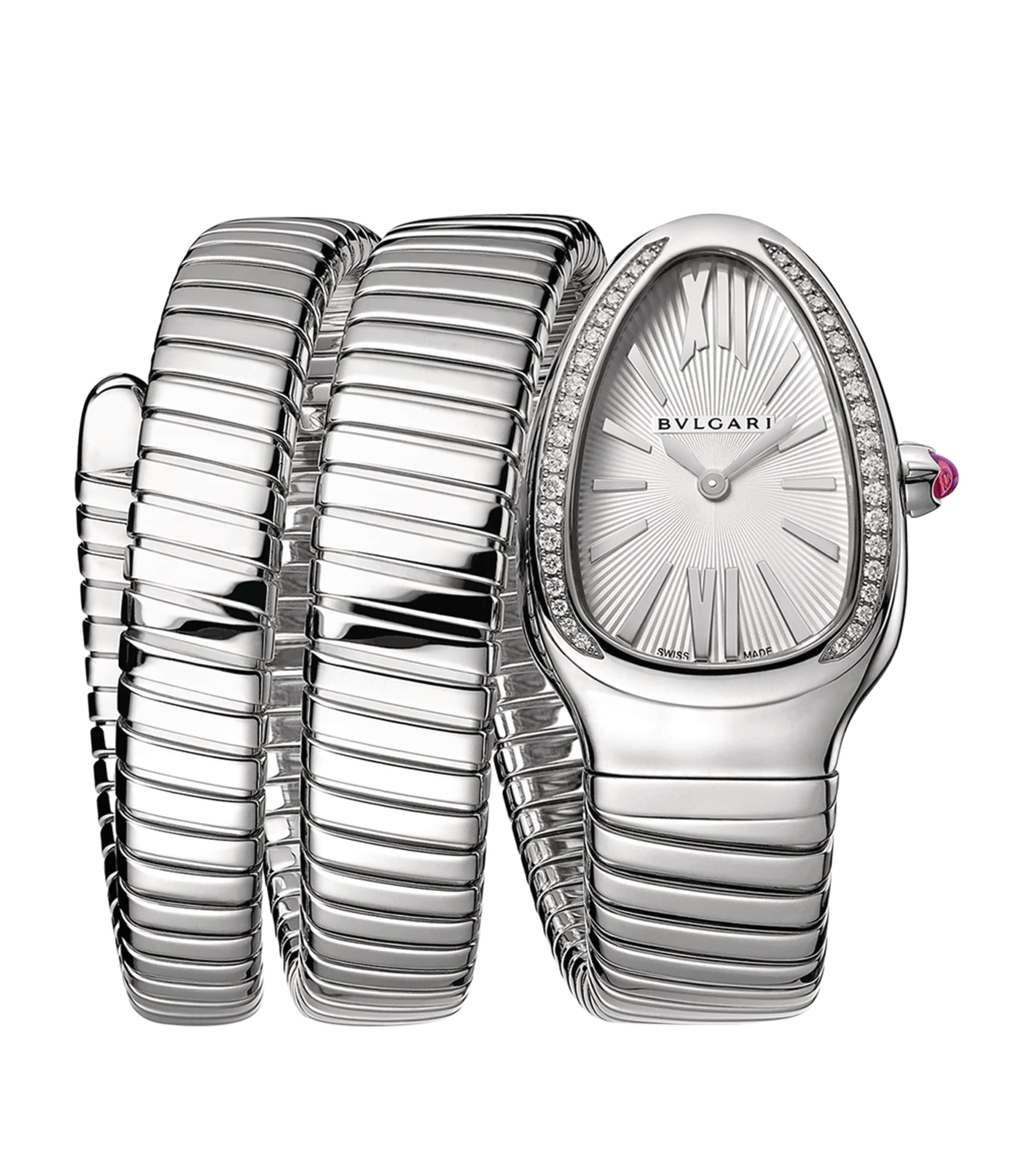 Bvlgari Stainless Steel and Diamond Serpenti Tubogas Watch 35mm