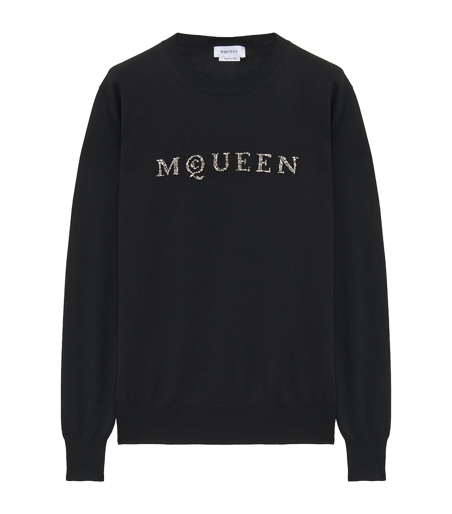 Black Wool Embellished Logo Sweater