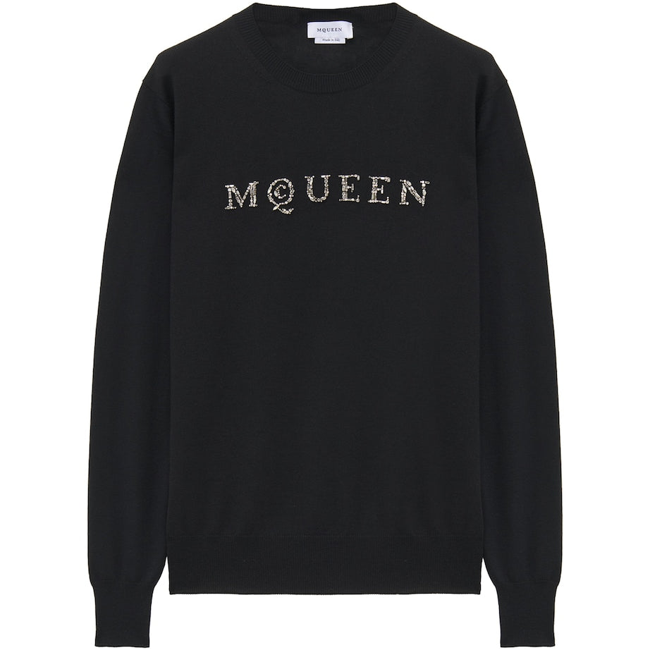 Black Wool Embellished Logo Sweater