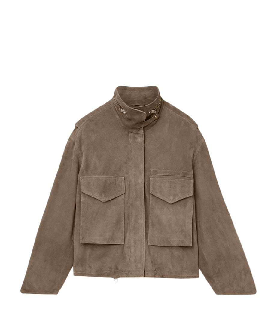 AllSaints Brown Suede Clay Bomber Jacket