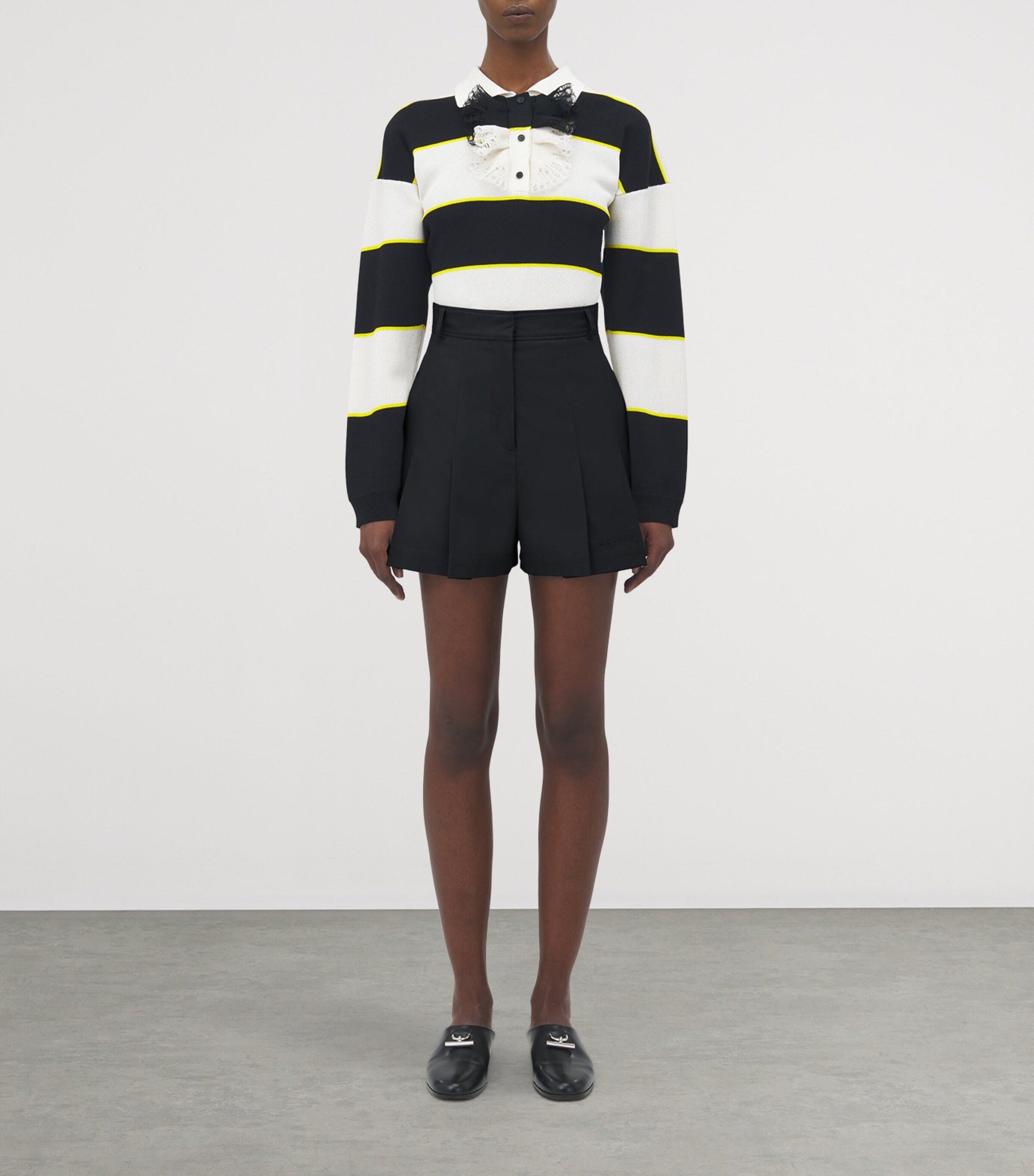 McQueen Black Wool-Mohair Pleated Shorts