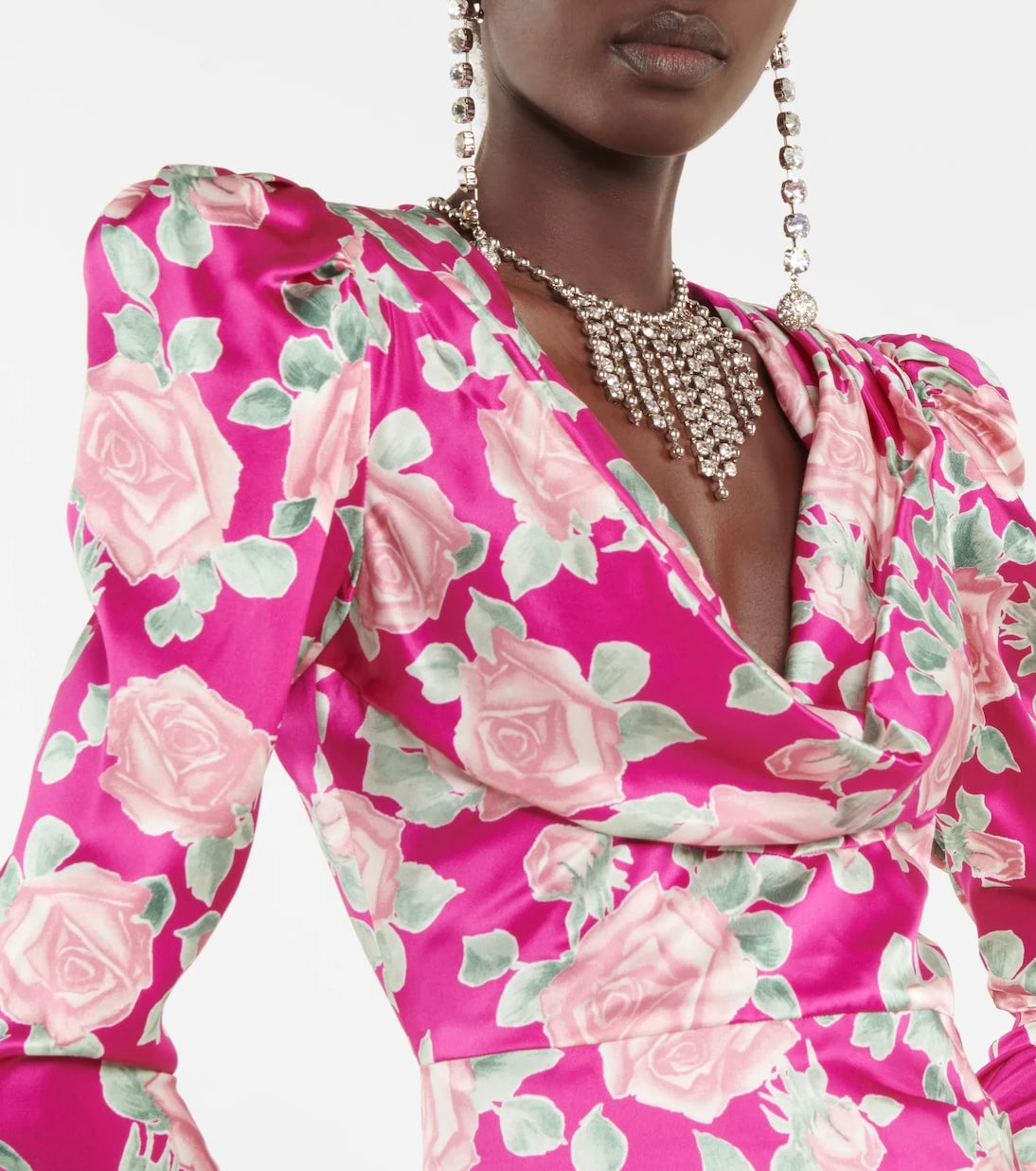 Alessandra Rich - Floral draped silk satin maxi dress
