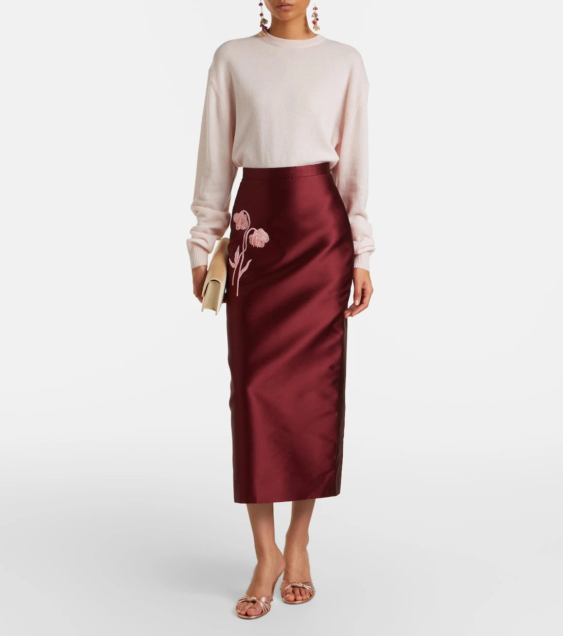 Erdem - Floral-appliqué satin slip skirt