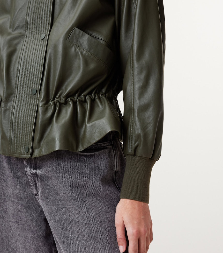 Green Leather Sofi Bomber Jacket