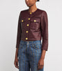 L'Agence Red Leather Collarless Deidra Jacket