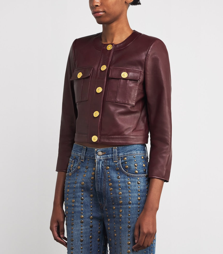 L'Agence Red Leather Collarless Deidra Jacket