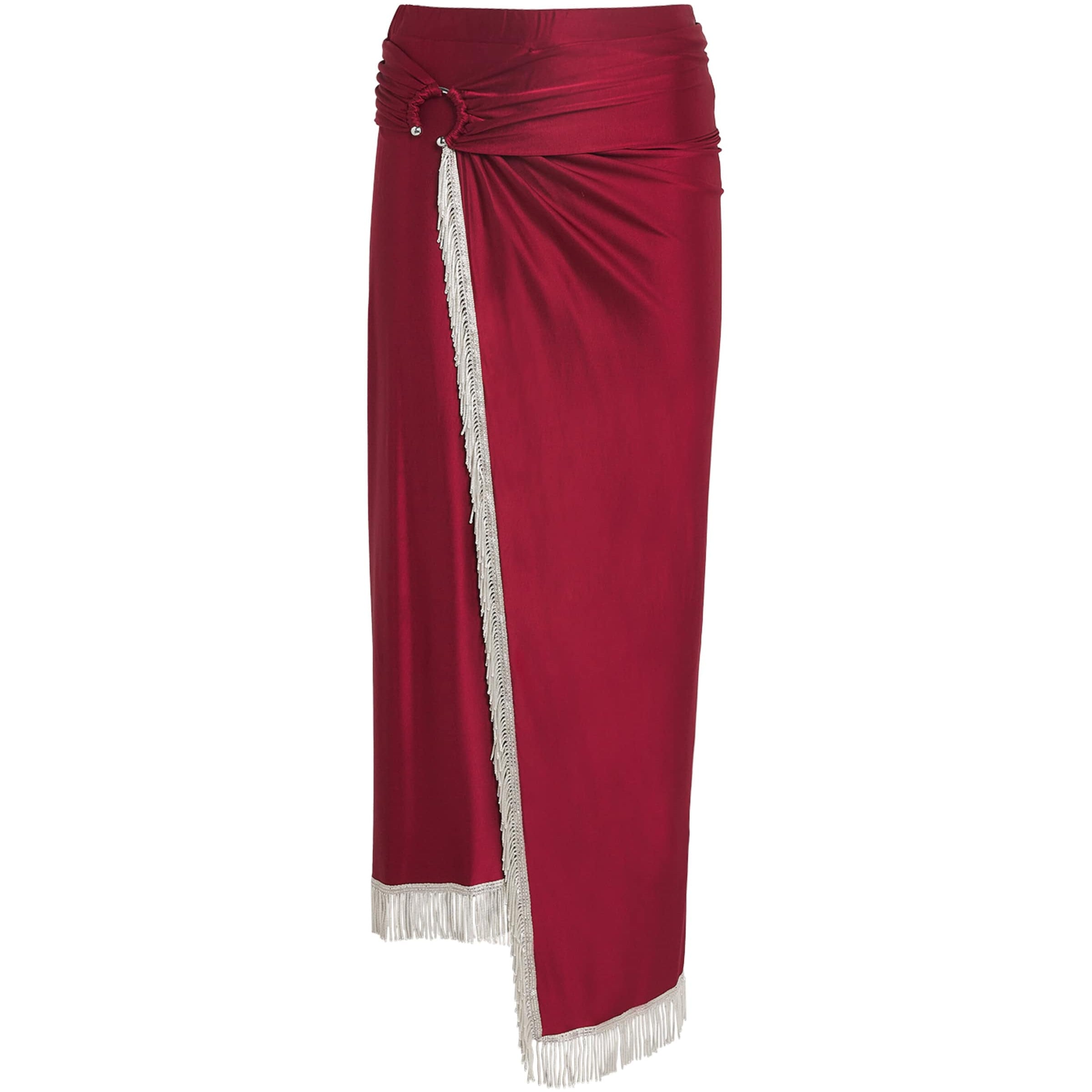 Paco Rabanne Red Tasselled Midi Skirt