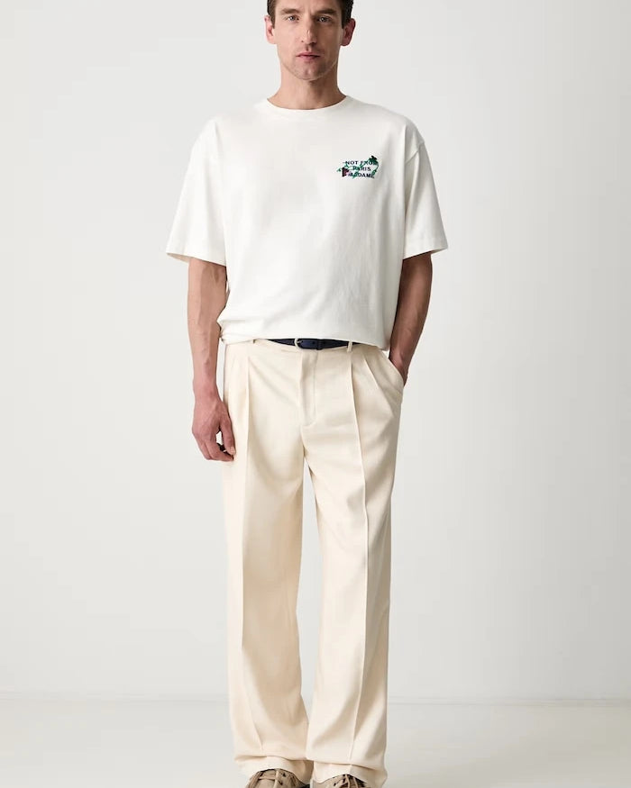 Drôle de Monsieur Erkek Pamuklu Tişört Vine Embroidered Slogan
