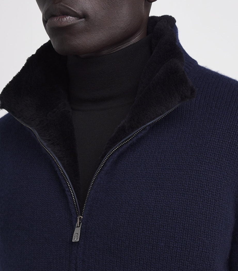 Cashmere Fur-Lined Zip-Up Cardigan