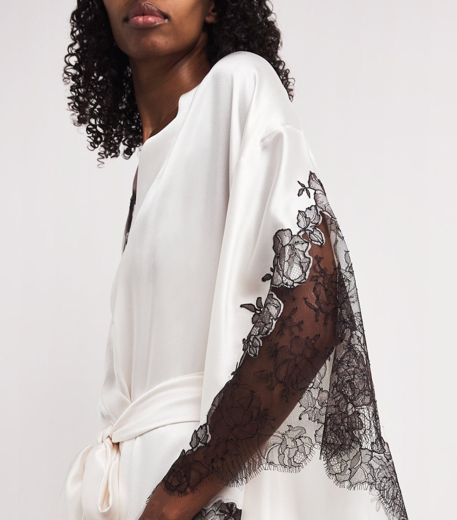Carine Gilson Beige Silk Lace-Detail Short Robe