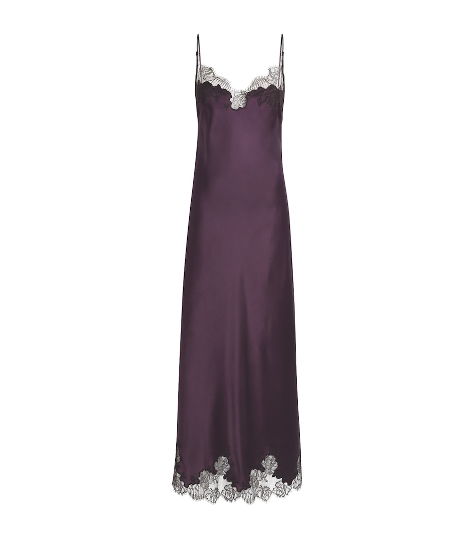Silk Lace-Detail Long Slip Dress PRUGNE/EBENE