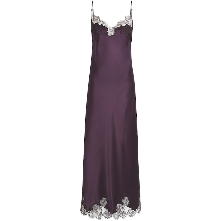 Silk Lace-Detail Long Slip Dress PRUGNE/EBENE
