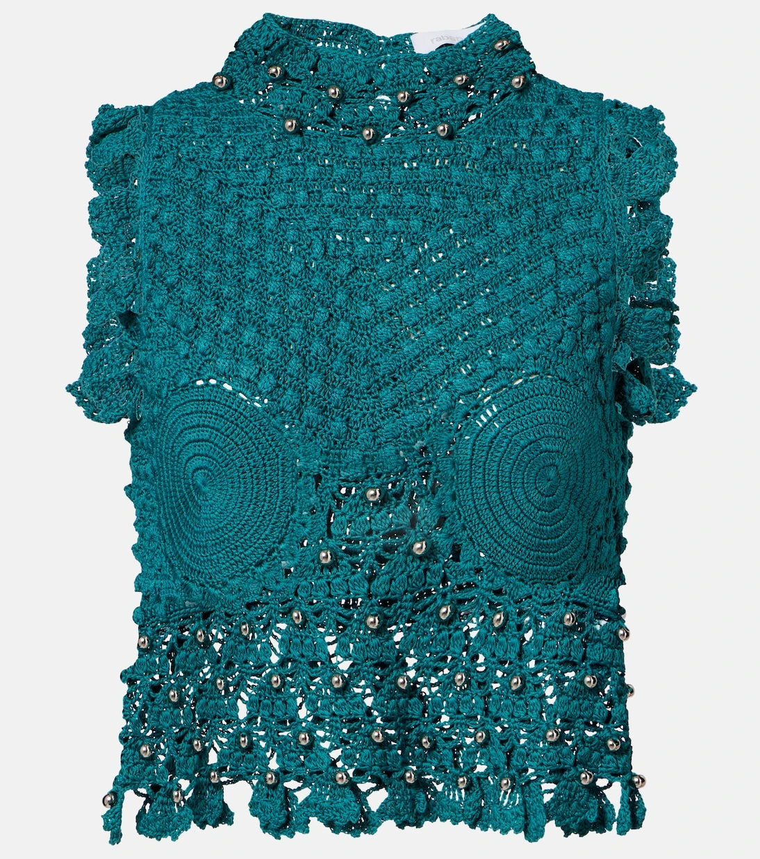 Rabanne - Embellished crochet cotton top