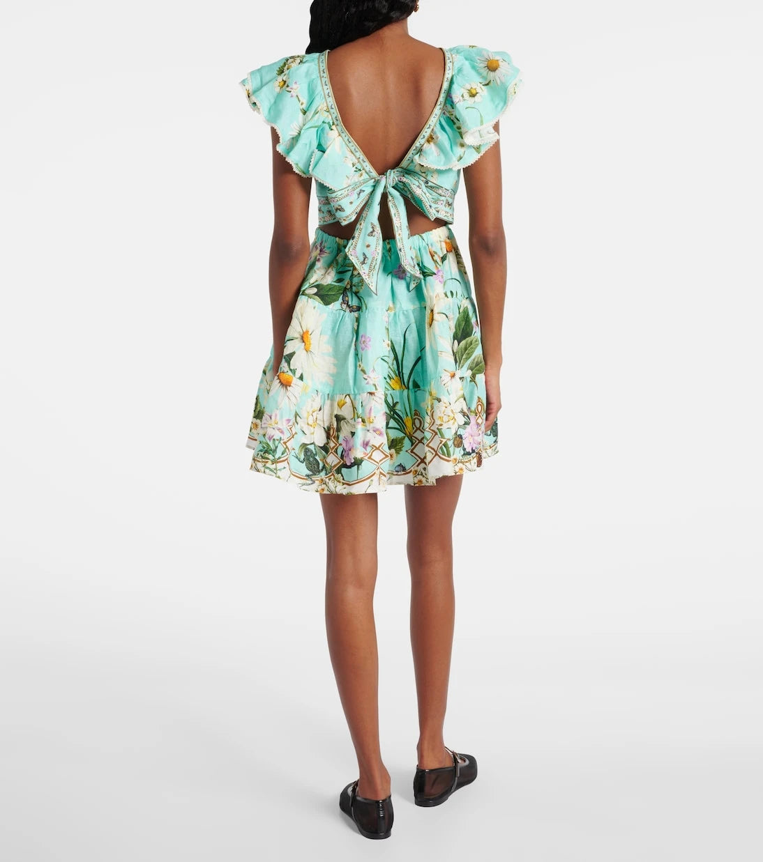 Camilla - Floral embellished linen minidress