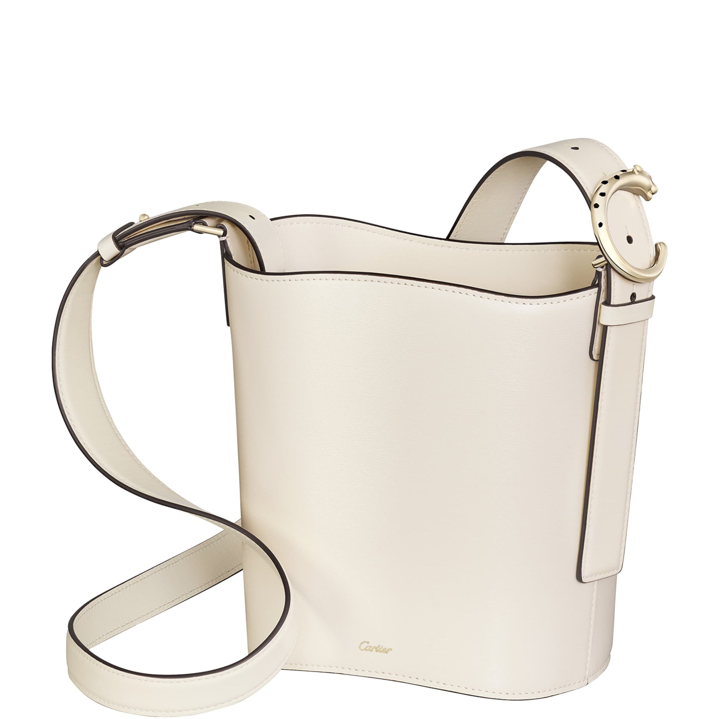Cartier White Small Leather Panthère C de Cartier Bucket Bag