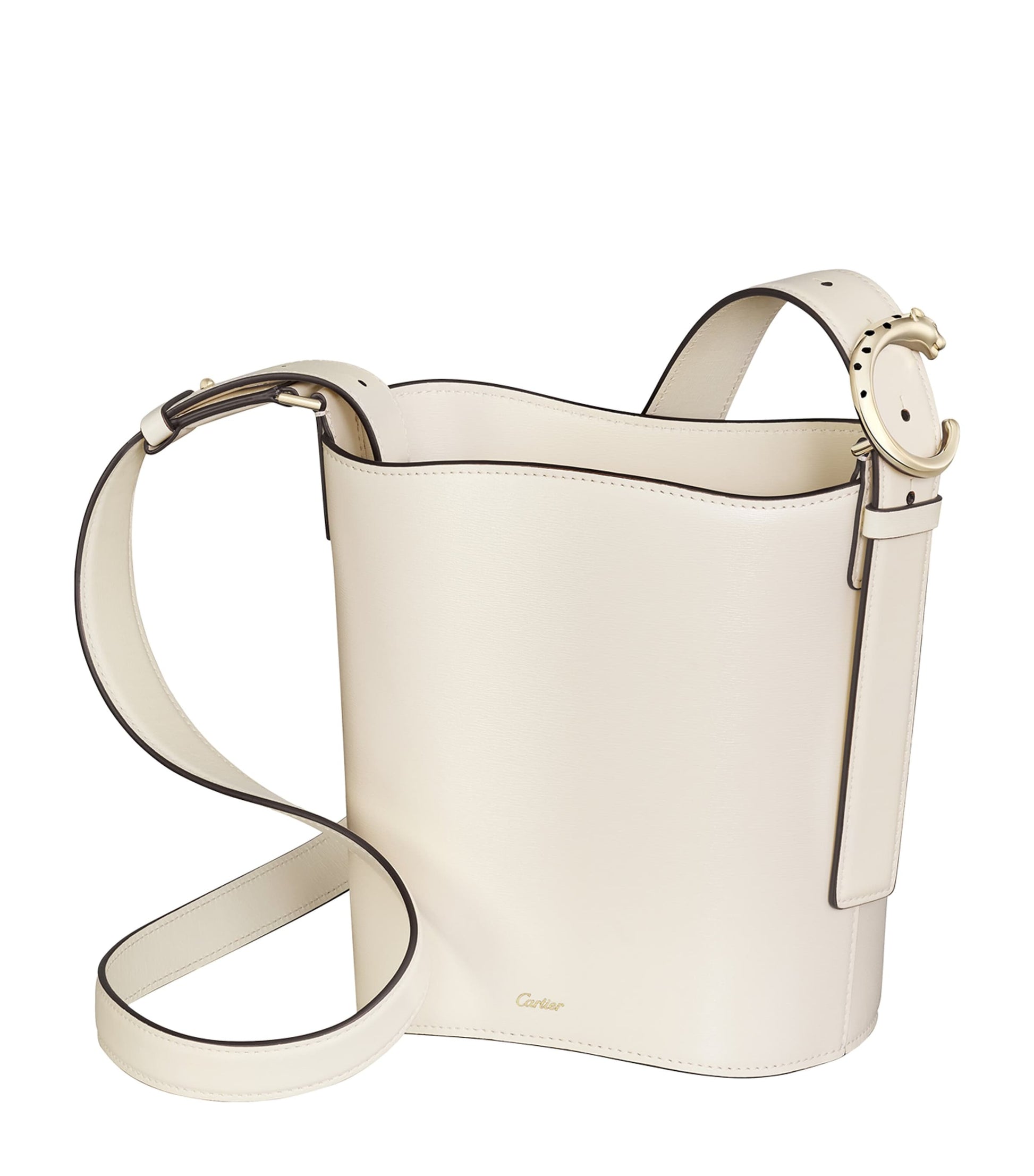 Cartier White Small Leather Panthère C de Cartier Bucket Bag