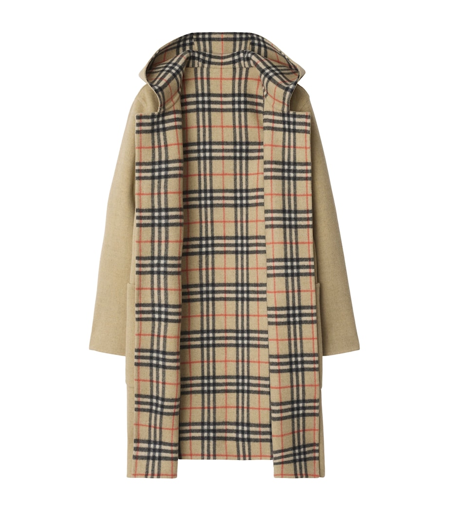 Burberry Beige Wool Reversible Hooded Wrap Coat