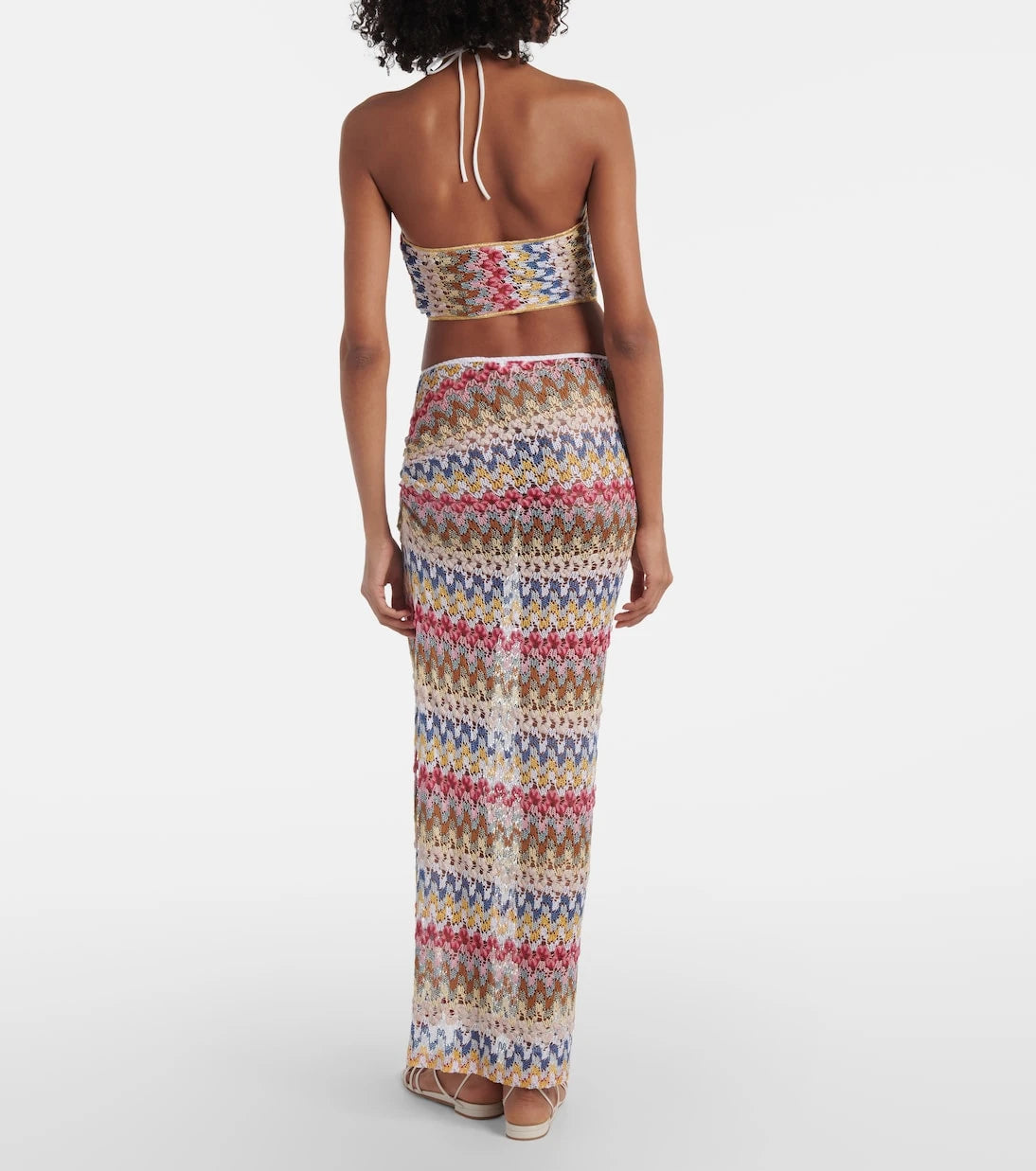 Missoni - توب قصير لامع بياقة رسن بنقشة الزجزاج
