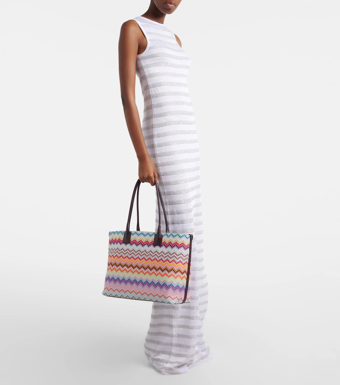 Missoni - Zigzag leather-trimmed lamé tote bag