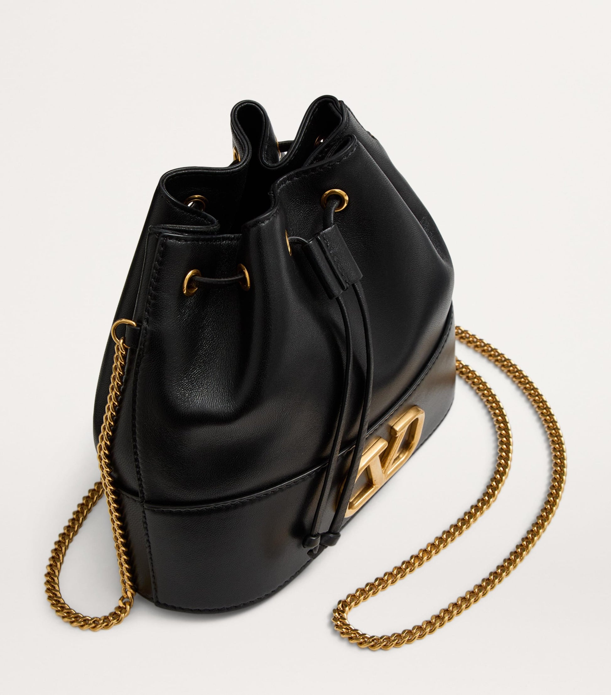 Valentino Garavani Black Leather VLogo Bucket Bag
