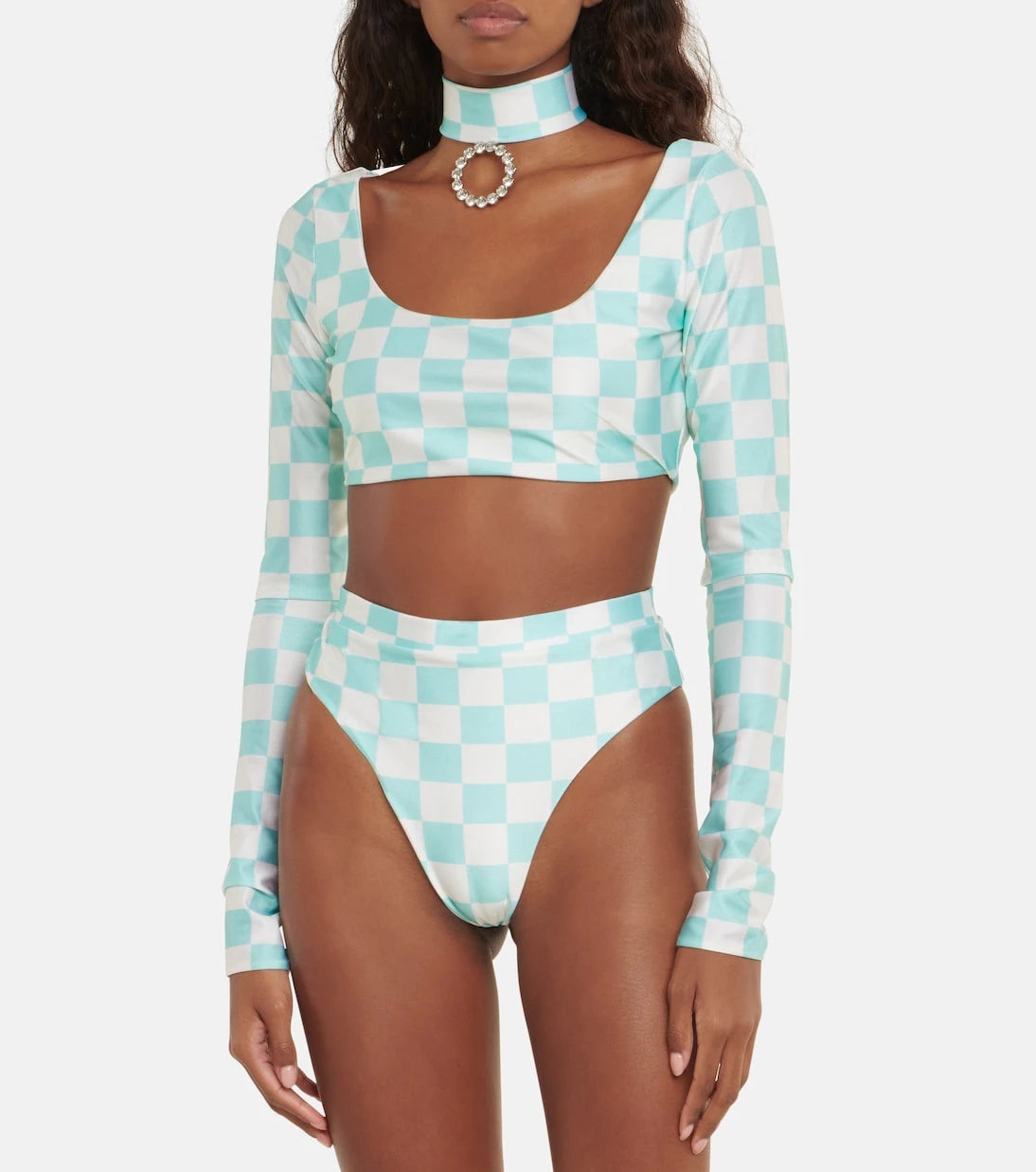 Alessandra Rich - Embellished checked bikini