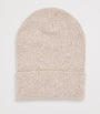 Agnona Beige Cashmere Logo-Plaque Beanie