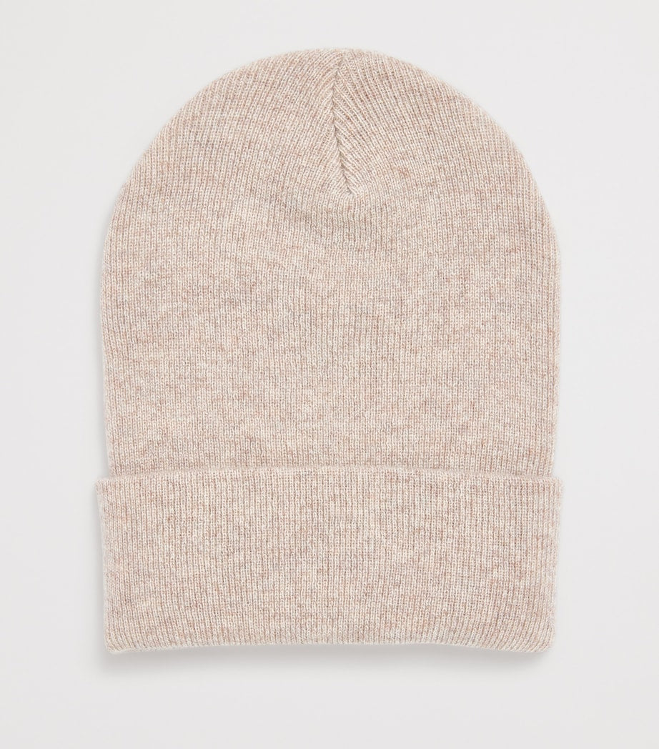 Agnona Beige Cashmere Logo-Plaque Beanie