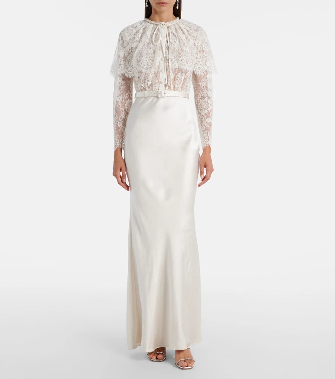 Self-Portrait - Caped lace and satin maxi dress