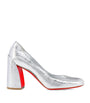 Christian Louboutin Silver Miss Sab Crinkled Calf Leather Pumps 85