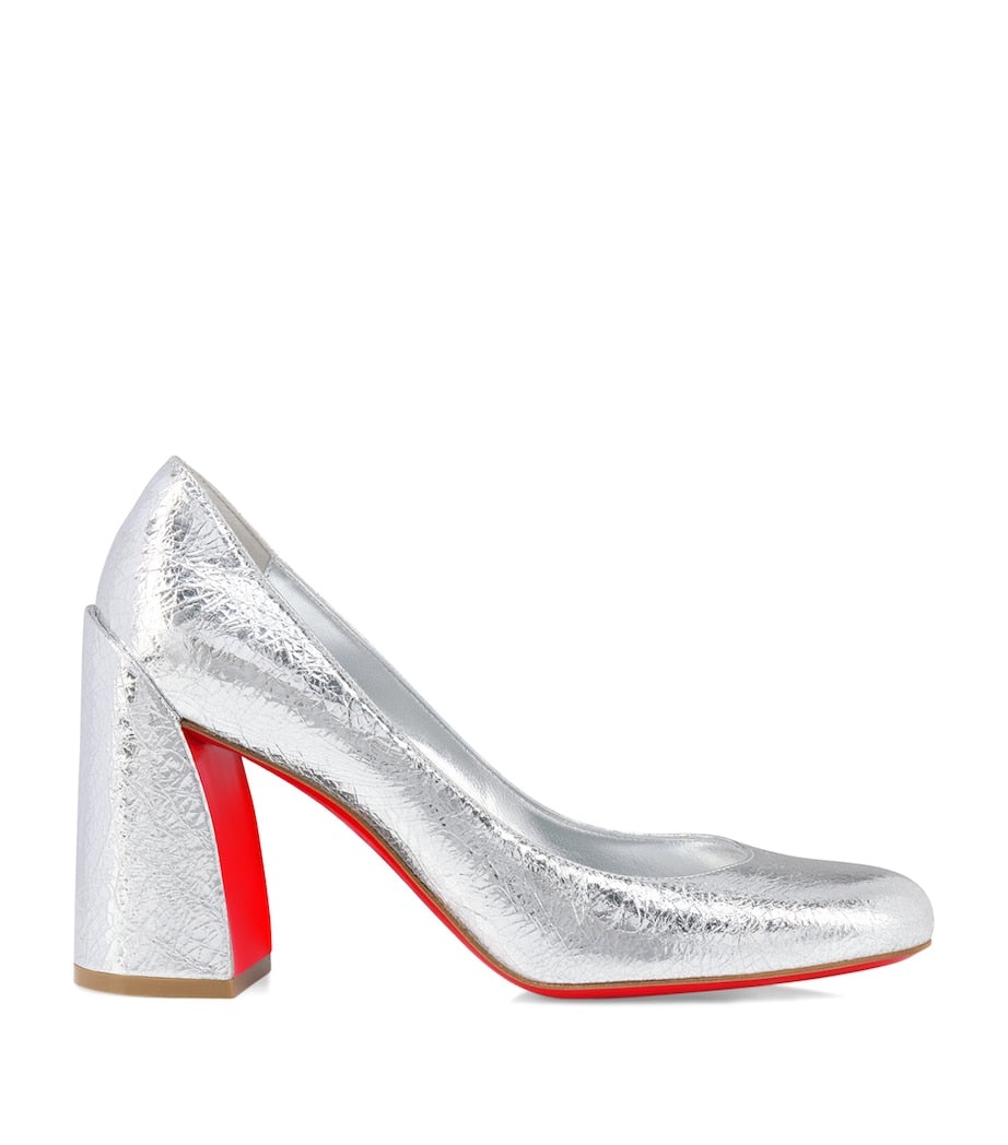Christian Louboutin Silver Miss Sab Crinkled Calf Leather Pumps 85
