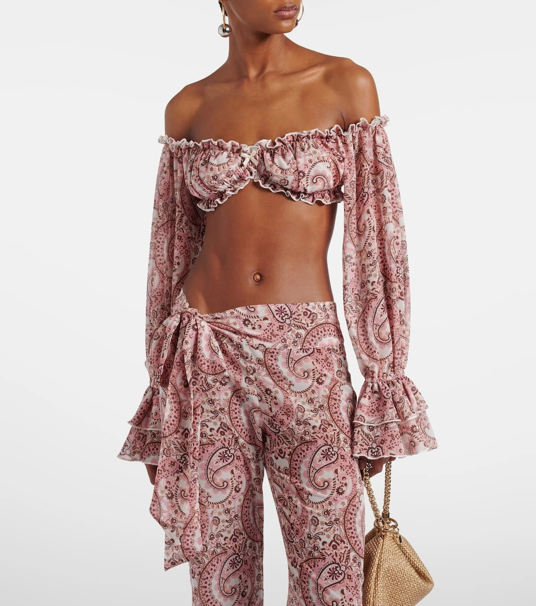 Bananhot - Elma off-shoulder paisley crop top
