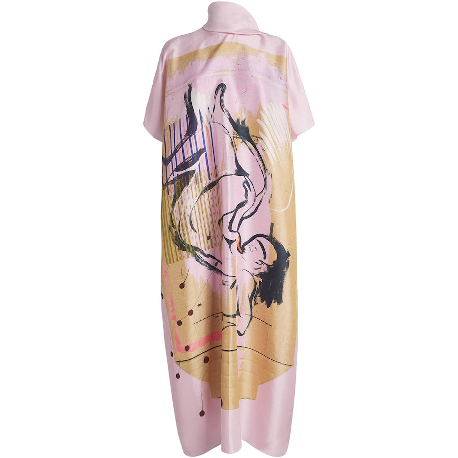 Pink Silk Oshsone Midi Dress